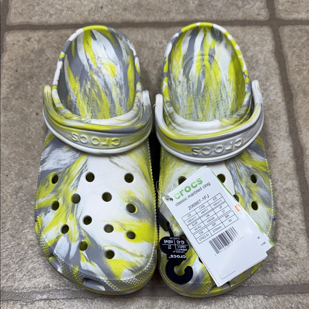 CROCS Classic Swirl Clogs - White and Yellow